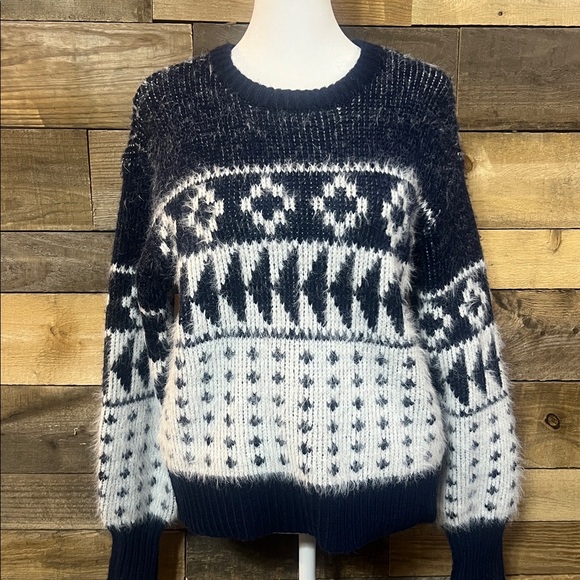 ana Sweaters - Ana Womens Blue and White Winter Sweater Small